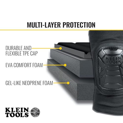 KLEIN TOOLS 60629 Tough-Flex Knee Sleeves for Work, Construction, Low-Profile Sleeve with Zipper, Gel-Like Foam, Black, M/L - size: M/L