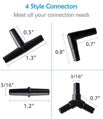 Pawfly 40 Piece Aquarium Airline Tubing Connectors Black, Aquarium Airline Tubing Connector Plastic Inline Valve - color: 4 Kinds(Black)