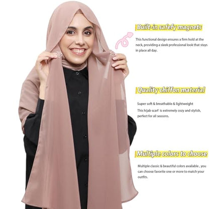 Instant Hijab Set 3-in-1 Chiffon Hijab Scarf for Women with Built-in Magnets and Undercap Head Wraps - color: Nude