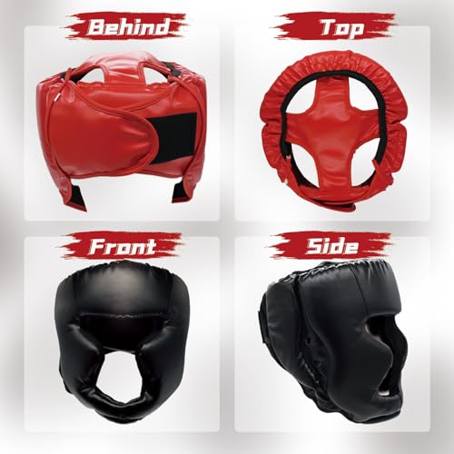 Boxing Gloves and Headgear Set Including 2 Pack Boxing Headgear and 2 Pack Boxing Gloves Boxing Equipment Sparring Gear Equipment for Beginners Adults - color: BlackRed
