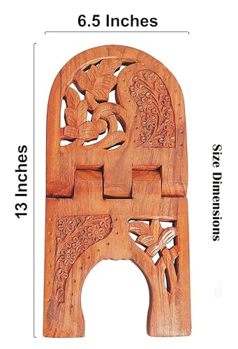 Sheesham Wooden Hand Carved Holy Book Stand for Quran, Bible, Bhagwat, Gita, Ramayana & Guru Granth Sahib for Reading Rehal Stand (RD06, 13 inches)