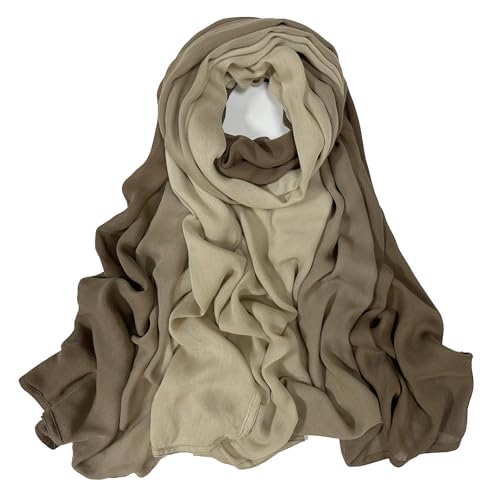 Women Scarf and Shawls, Soft Modal Jersey Scarves, Gradient Long Wrap for Spring Summer and Autumn - color: Khaki & Beige
