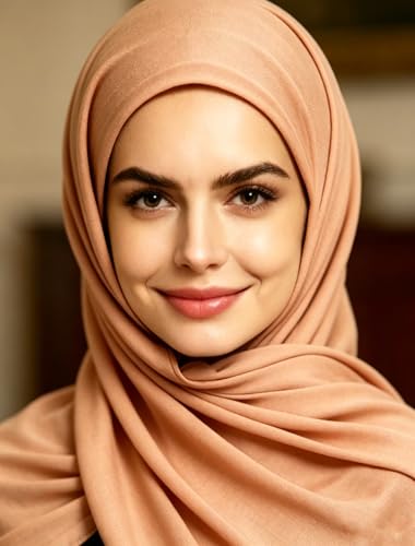 Lina & Lily Non-see-through Premium Jersey Maxi Hijab Head Scarf Wrap for Muslim Women - color: Deep Peach