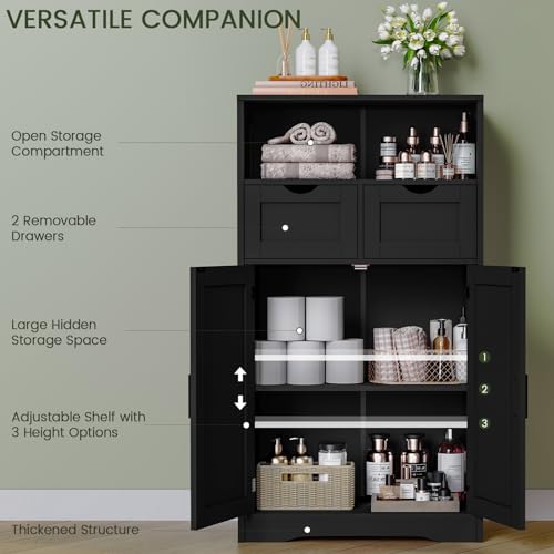 Iwell Storage Cabinet with Doors & Shelves, Kitchen Pantry Cabinet, Bathroom Cabinets for Living Room, Kitchen, Laundry, Black - color: Black