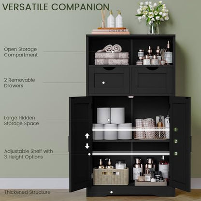 Iwell Storage Cabinet with Doors & Shelves, Kitchen Pantry Cabinet, Bathroom Cabinets for Living Room, Kitchen, Laundry, Black - color: Black
