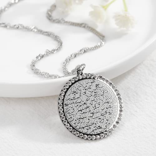 Qitian Islamic Jewelry Gifts for Women Muslim Pendant Gold Allah Arabic Necklaces Ayatul Kursi Necklace Islam Eid Ramadan Gifts for Women Men - color: C-Silver