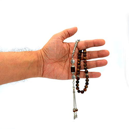 Design -Tiger Eye Stone Series Worry Beads - Prayer Beads (8 mm-33 Beads) Tesbih-Tasbih-Tasbeeh-Misbaha-Masbaha-Subha-Sebha-Sibha-Rosary (Elegant Model, 8mm 33 Beads) - color: Elegant Model, 8mm 33 beads