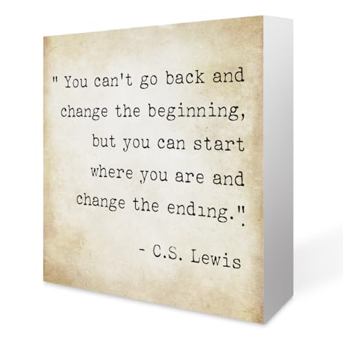 Inspirational Quotes Office Decor for Men, Rustic Wooden Block Plaque Box Sign for Home Office Desk Shelf Table, Motivational Wall Decor Inspirational Gifts for Women Men Friends - C.S. Lewis - color: C.S. Lewis