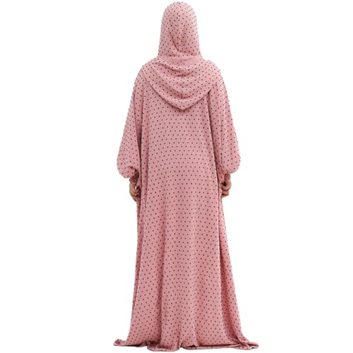 Upgraded Abaya Dress for Women 1PC Hoodie Polka Dot Modest Prayer Robe - color: Pink, size: Size 2