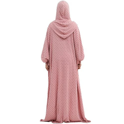 Upgraded Abaya Dress for Women 1PC Hoodie Polka Dot Modest Prayer Robe - color: Pink, size: Size 2