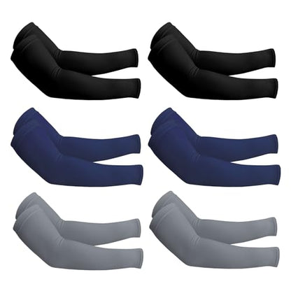 PFFY UV Protection Cooling Arm Sleeves for Men and Women UPF 50 Sun Sleeve - color: 2 Black+2 Dark Gray+2 Blue