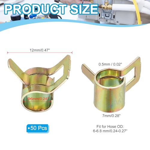 PATIKIL Spring Band Hose Pipe Clamps for 6-6.8 mm OD Hose, 50 Pack Silicone Vacuum Constant Tension Band Clips for Fuel Line Silicone Air Hose Tube Water Pipe, Gold - size: 6-6.8 mm