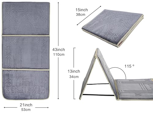 Prayer Rug with Back Support, Foldable Meditation Floor Chair (Gray) | Carrying Pocket, Thick Padded Islam Janamaz for Women and Men, Soft Foldable Travel Islamic Sajadah Carpet - color: Grey