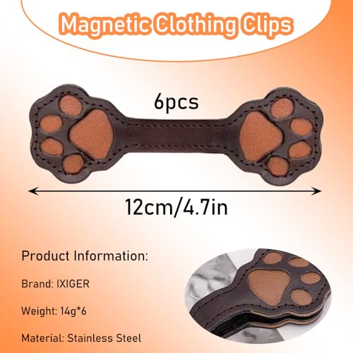 6pcs Magnetic Clothing Clips, Cute Dog Paw Shape Leather Shirt Clips for Women, Strong Hijab Magnets for Scarves Fabric Pants Sleeves
