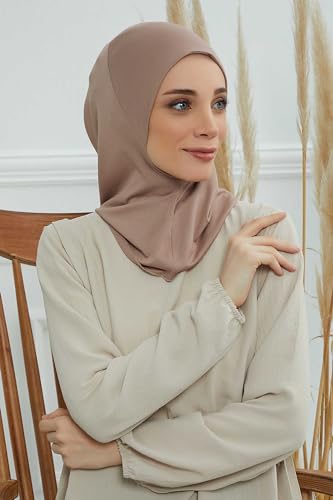 Aisha's Design Instant Turban 95% Cotton Head Scarf Headwear Combed Cotton Ninja Cap, Slip on Jersey Hijab - color: Cappuccino