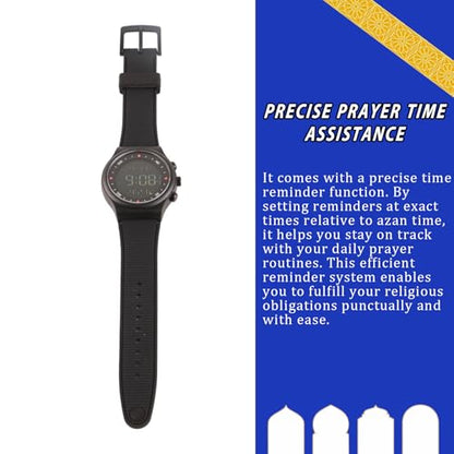 Muslim Black Watch Prayer Modern Sport Compass Alarm for Muslim Men Women Modern Sport Worldwide Time Watch Islamic