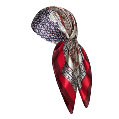 Silk-Feel 35x35 Satin Hair Scarf | Multi-Way Head Wrap for Sleep, Style & Hijab | Gift-Ready Fashion Scarf for Women - color: Red-totems