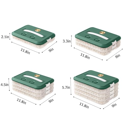 Food Storage Containers with Lids, Plastic Cookie Storage Containers Airtight, 4-Layer Stackable Food Containers Dumpling Storage Box, Green - color: Green