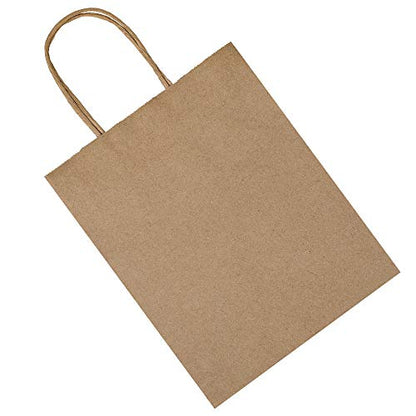 bagmad 100 Pack 8x4.75x10 Inch Plain Medium Paper Bags with Handles Bulk, Brown Kraft Craft Gift Bags, Grocery Shopping Retail Birthday Party Favors Wedding Sacks (Natural Brown, 100pcs) - color: Brown