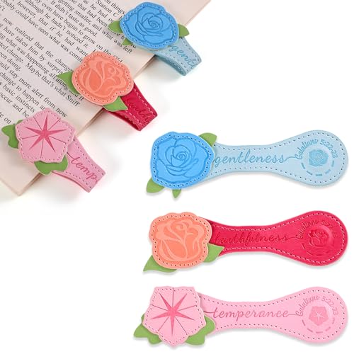 3 PCS Fruit of Spirit Magnetic Leather Bookmarks, Floral Patterns (Faithfulness Gentleness Temperance) of Galatians, Bible-Inspired Page Markers, Gift for Book Lovers, Students, Book Accessories - style: Faithfulness Gentleness Temperance