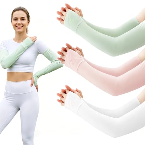JATEBI 3 Pairs UV Protection Arm Sleeves Cooling Thumb Hole Sun Covers