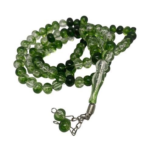Tasbih Prayer Beads 99, Muslim Prayer Beads, 10 mm Islamic Prayer Beads, Tesbih Turkish 99, Prayer Dhikr Beads, Tesbih Beads (Trans.Green) - color: Trans.Green
