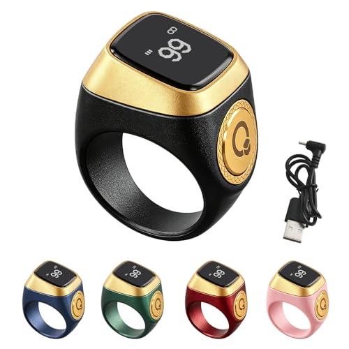 IQibla Smart Zikr Ring, Smart Ring Counter Waterproof Digital Counter & Vibration Reminder, Unisex Azan Alarm Clock Finger Counter for Muslims(18mm Black) - size: 18mm Black