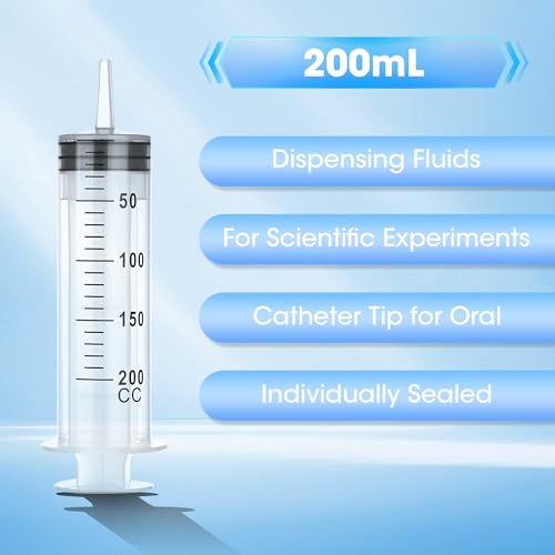200ml Large Syringe for Thick Liquids,Individually Wrapped | Plastic Syringe Without Needle for Scientific Labs, Oil, Lubricant Refilling - style: 200cc