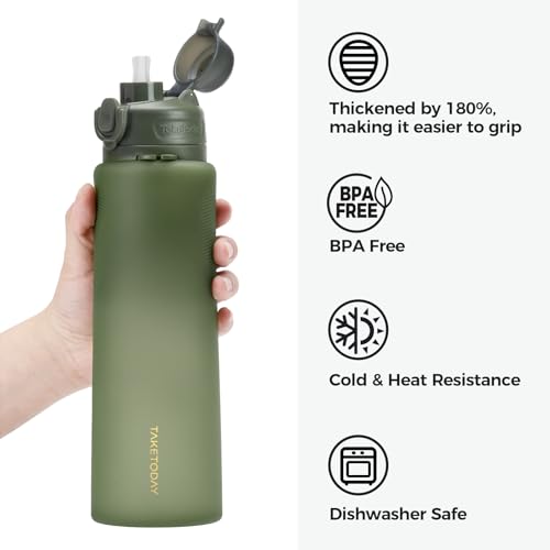 TakeToday Collapsible Water Bottles, Foldable for Travel, 32oz, Green - color: Green
