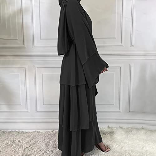 Abayas for Women Muslim Dubai Dress Solid Loose Fit Long Cardigan Islamic Kaftan Robe Open Front Maxi Length - color: #A: Black, size: Large