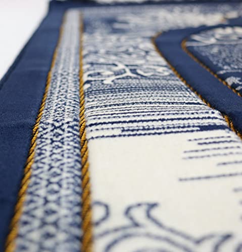 Modefa Prayer Mat | Turkish Velvet Muslim Prayer Rug Muslim Prayer Mat Islam | Soft Beautiful Prayer Rug Janamaz Sajjadah with Car Hanger | Classic Elegant Swirl (Navy Blue) - color: Navy Blue