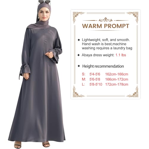 khalat Women's Muslim Kaftan Abaya Dress Eid Prayer Dress for Women Islamic Daily Dress Smooth Flowy Muslim Women Clothes - color: Dark Gray, size: Medium