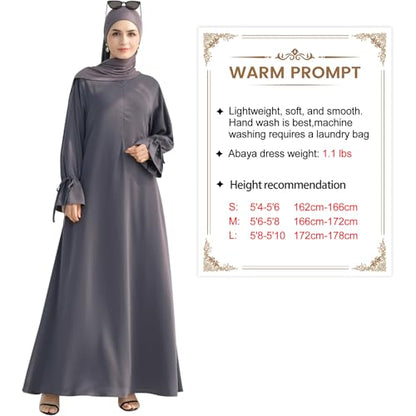 khalat Women's Muslim Kaftan Abaya Dress Eid Prayer Dress for Women Islamic Daily Dress Smooth Flowy Muslim Women Clothes - color: Dark Gray, size: Large
