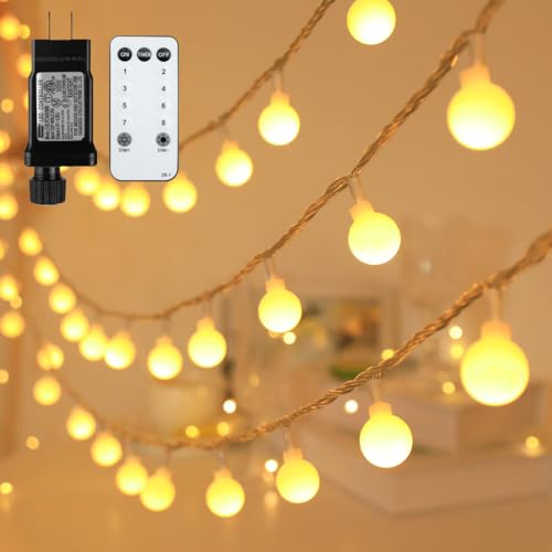 RaThun Globe String Lights Plug in 116 Ft. 200 LED 8 Modes with Remote,Waterproof Fairy String Lights for Indoor Outdoor Bedroom Party Wedding Garden Christmas Tree Decor,Warm White - size: 100ft Warm White Plug In String Lights