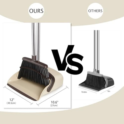 Broom and Dustpan Combo Set,55" Long Handle,Beige | Heavy Dust,Dustpans with Broom Combo,House Accessories for Home, Kitchen,Office,Classroom,Apartment,Pet Hair - color: Beige