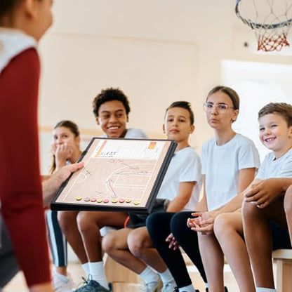 WISYOK Leather Covered Magnetic Basketball Lineup Board, Foldable and Portable Clipboard for Coaches with 48 Cards, 2 Markers, 4 Hooks and 1 Organizer Bag - style: Basketball Leather