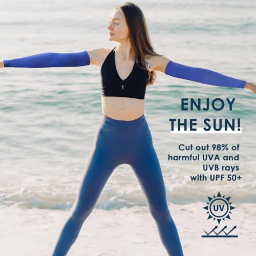 Achiou Cooling Ice Silk Arm Sleeves, Summer UV Sun Protection Compression Sleeves UPF 50+ for Women Volleyball Youth Sports - color: 2 Pairs: 1pair White,1 Pair Royal Blue
