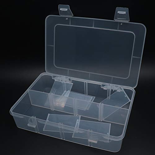 Xiaoyztan 8-Bin Clear Plastic Organizer with Adjustable Dividers 7.3x4.9in | 8-grid clear organizer with adjustable dividers for jewelry, beads, tackle, and crafts - size: 7.9x4.9x1.65 in
