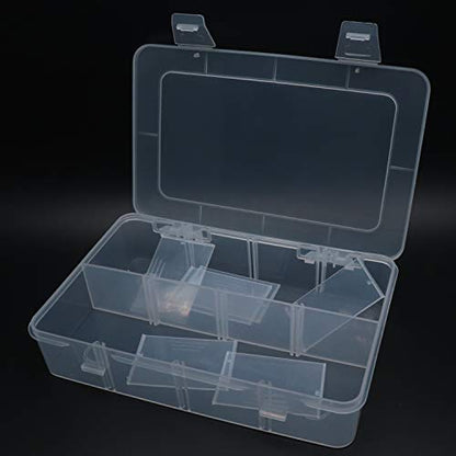 Xiaoyztan 8-Bin Clear Plastic Organizer with Adjustable Dividers 7.3x4.9in | 8-grid clear organizer with adjustable dividers for jewelry, beads, tackle, and crafts - size: 7.9x4.9x1.65 in