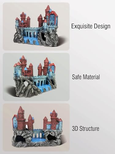 Magic Medieval Aquarium Castle Decor - 9.2 Inch Medium Fish Tank Decoration with Betta Hideouts, Cave for Fish Tank Rocks, Safe Resin Ornament for Fresh & Saltwater Tanks