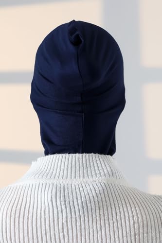 ihvan online, Hijab Undercap, Full Neck Coverage Under Scarf Hijabs, Head Coverings for Women, Muslim Stretchy Sports Turban - color: Navy Blue