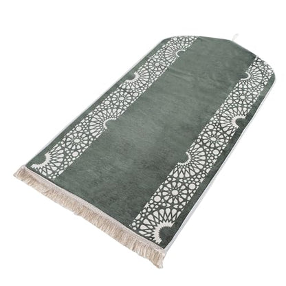 Modefa Turkish Islamic Prayer Mat - Chenille with Foam and Carrying Bag - Intricate Praying Rug Ramadan Eid Gift - Traditional Muslim Janamaz Seccade for Men Women - Mustaqim (Sage Green) - color: Sage Green