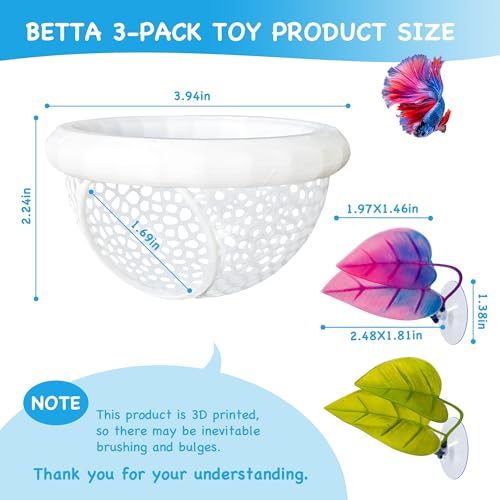 3-in-1 Floating Betta Hammock Cave & Betta Leaf Pad with Shrimp Feeder - 3D Printed Aquarium Decor, Feeding Ring, Hideout & 2 Resting Leaf Pads for Beta, Shrimp & Small Fish，3PCS