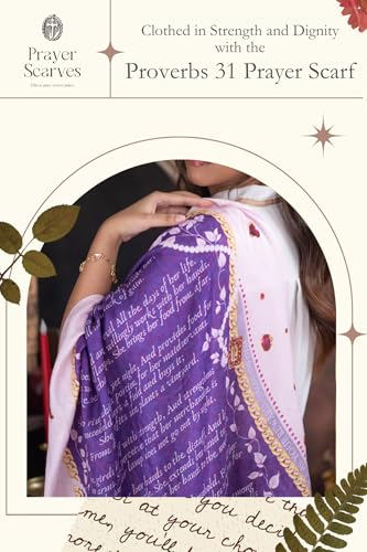 Proverbs 31 Prayer Scarf for Women | Soft Modal Wrap 27"x79" | Prayer Shawl with Bible Verses | Christian Gift for Her - color: Purple