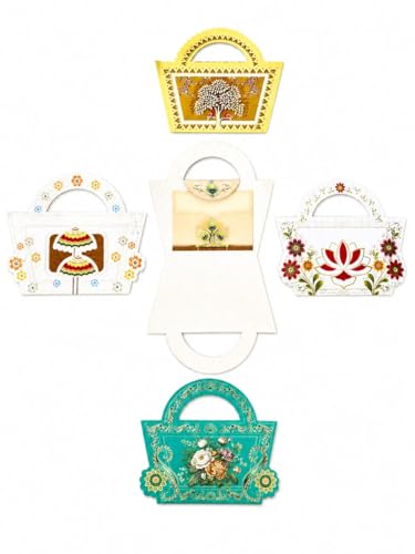 Purse Shape Shagun Envelopes Pack of 5, Designer Money Gift Envelopes for Wedding, Festival, Anniversary and Special Occasions, Decorative Cash Gift Covers for Gifting