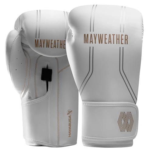 Hayabusa Mayweather Contender Boxing Gloves for Men and Women - color: White/Gold, size: 12oz