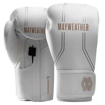 Hayabusa Mayweather Contender Boxing Gloves for Men and Women - color: White/Gold, size: 12oz