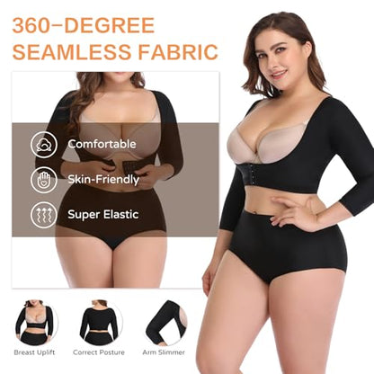 woahee Women's Arm Shaper Plus Size Arm Faja Compression Sleeve Garment Post Surgical Arm Shapewear - color: Black, size: Small