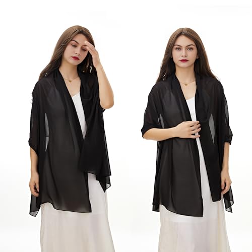 YOUR SMILE for Women Lightweight Breathable Solid Color Soft Chiffon Long Fashion Scarves Sun-proof Shawls Wrap - color: Black