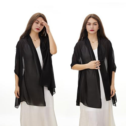 YOUR SMILE for Women Lightweight Breathable Solid Color Soft Chiffon Long Fashion Scarves Sun-proof Shawls Wrap - color: Black